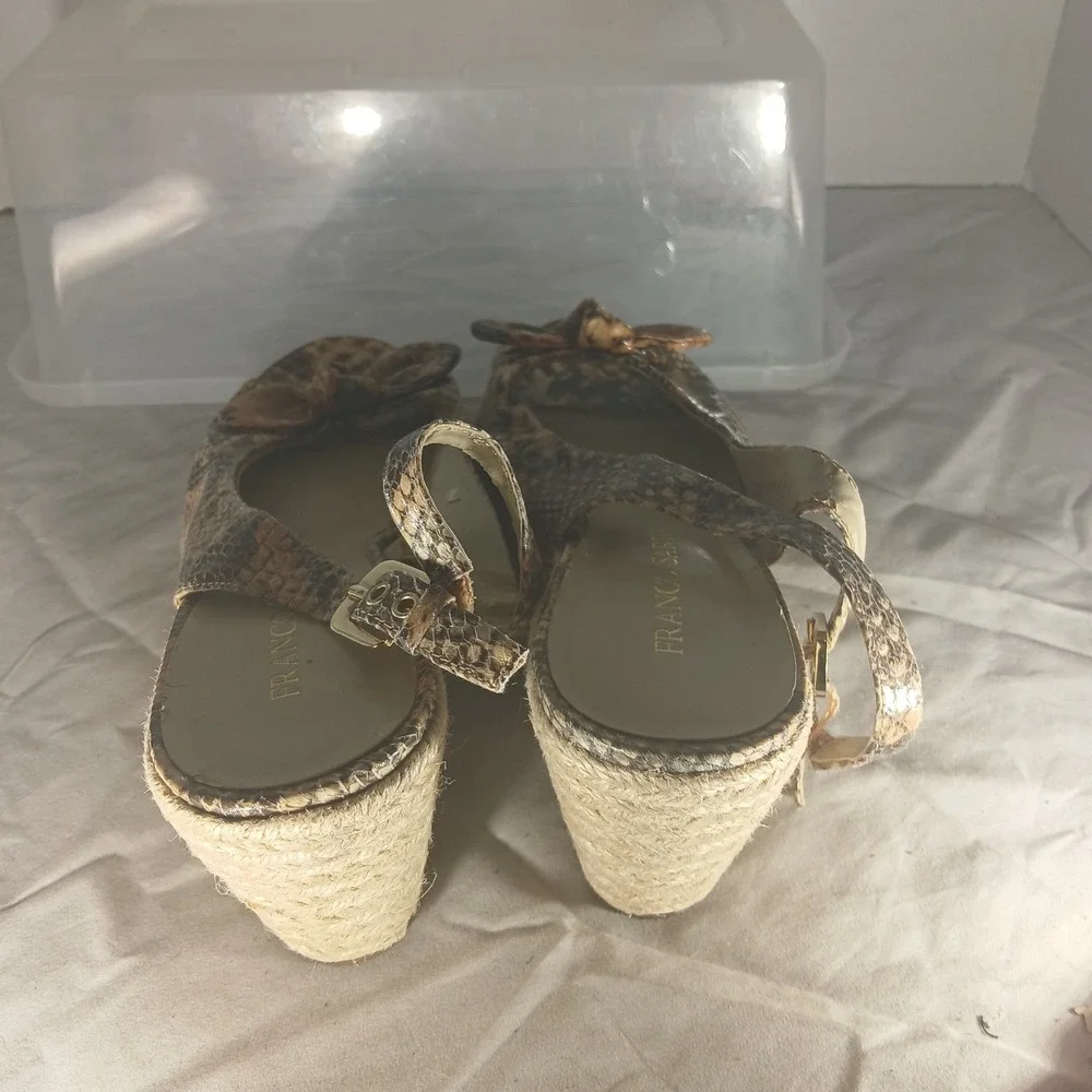 Franco Sarto Cannes Womens‎ Snakeskin Print Espadrille Wedge Sandals Brown 8.5M
